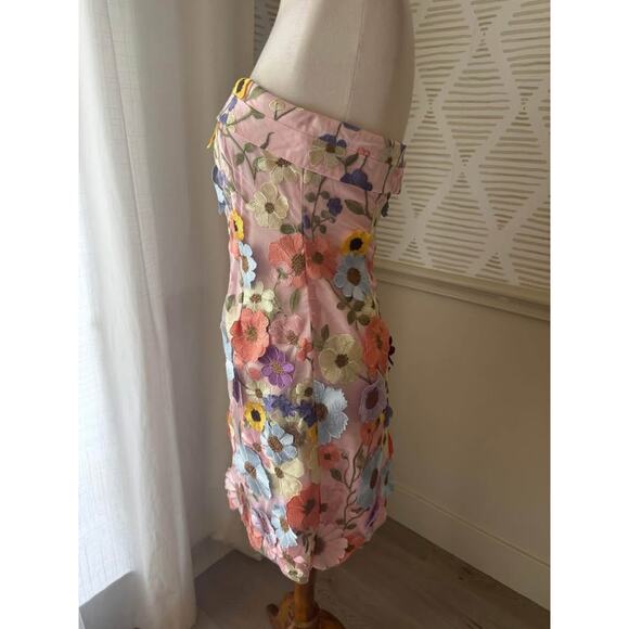 NWT Gigi & Ella Size 8 Medium Wren Pink Strapless 3D Garden Flowers Dress - Picture 5 of 9